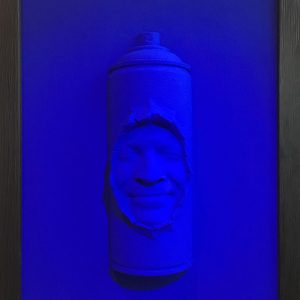 Half framed  Mockery Spray Can   30x22cms  Blue