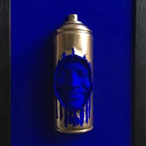 Half framed  Smile Spray Can   30x22cms  Blue and golden effect