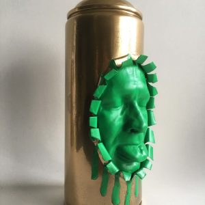 Full Mockery Spray Can 18x8cm   Golden effect and green