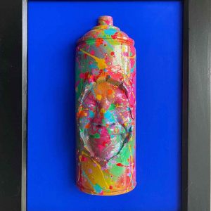 Half framed  smile Spray Can    30x22cms  Blue and multicolor effect