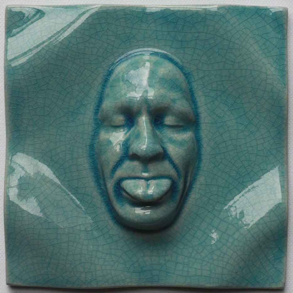 Mockery Buckled Tile 14x14cms – Crackled Greenish Earthenware